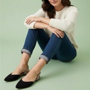 Restricted Black Faux Suede Pointed Toe Slingback Snake Print Block Heel Size 8